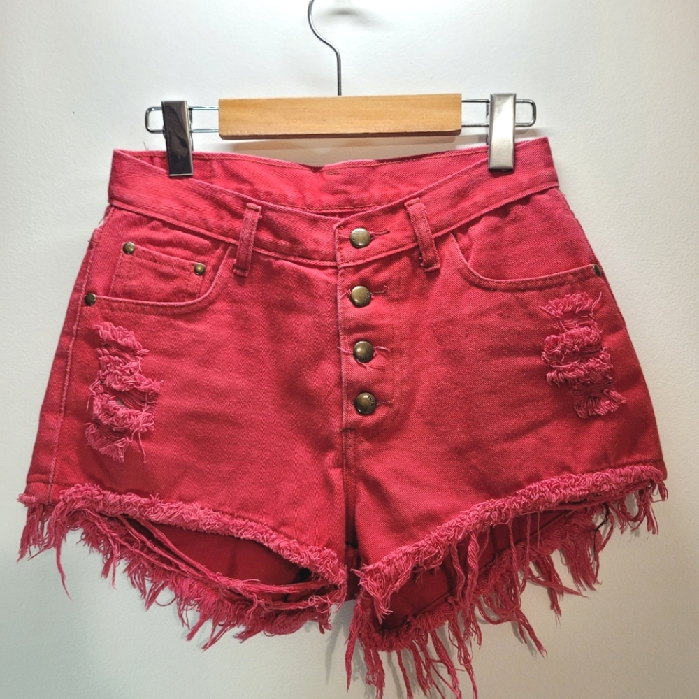 Dada High Waisted Jeans Short In Red/Pink Color - 27" Waist
